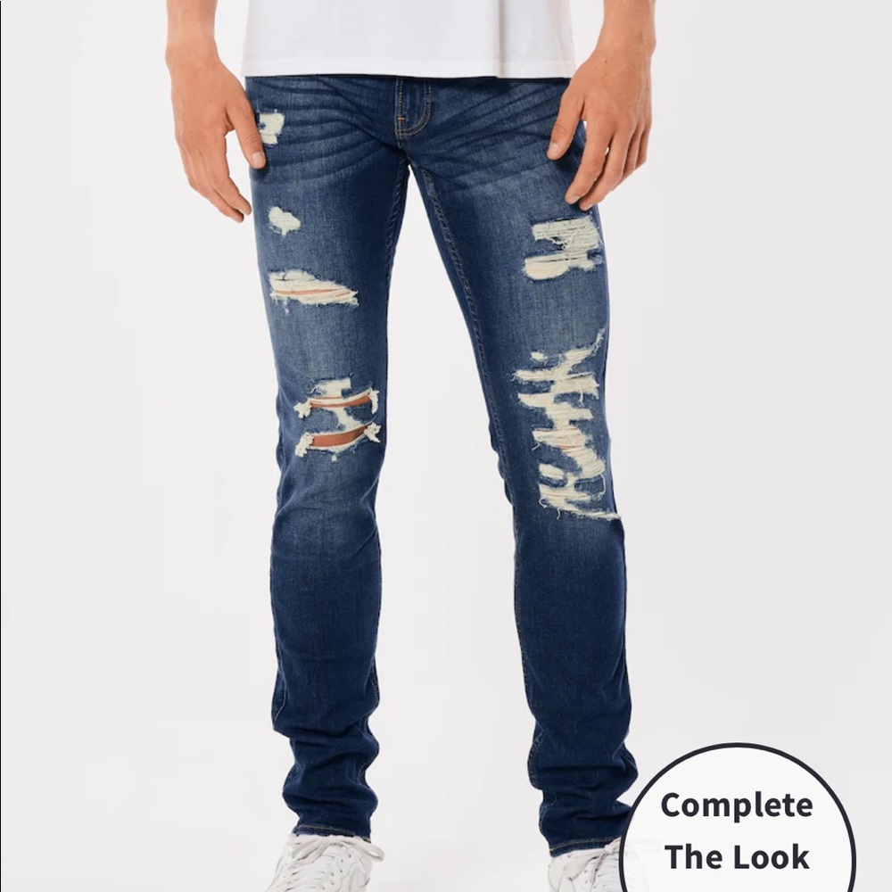 Hollister RIPPED DARK WASH STACKED SKINNY JEANS- W34 L32 - Picture 7 of 12